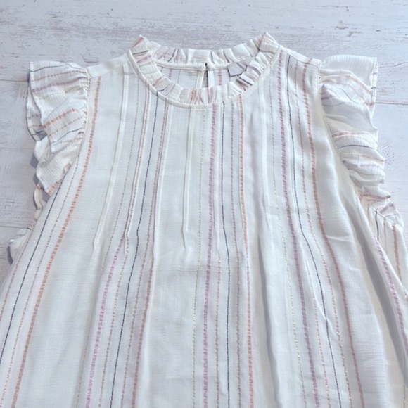 Loft Shimmer Striped Ruffled Sleeveless Top size L NWT - Picture 5 of 9
